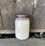 bourbon and butterscotch soy candle in clear jar